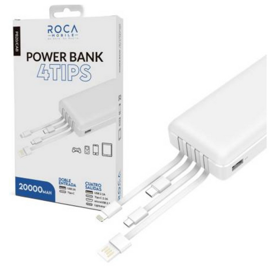 Power Bank ROCA 20.000mAh Con Cables Incorporados